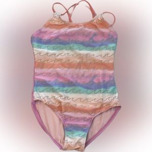 Cat & Jack One-Piece Swimsuit - Colorful Watercolor Wave Design - Medium…